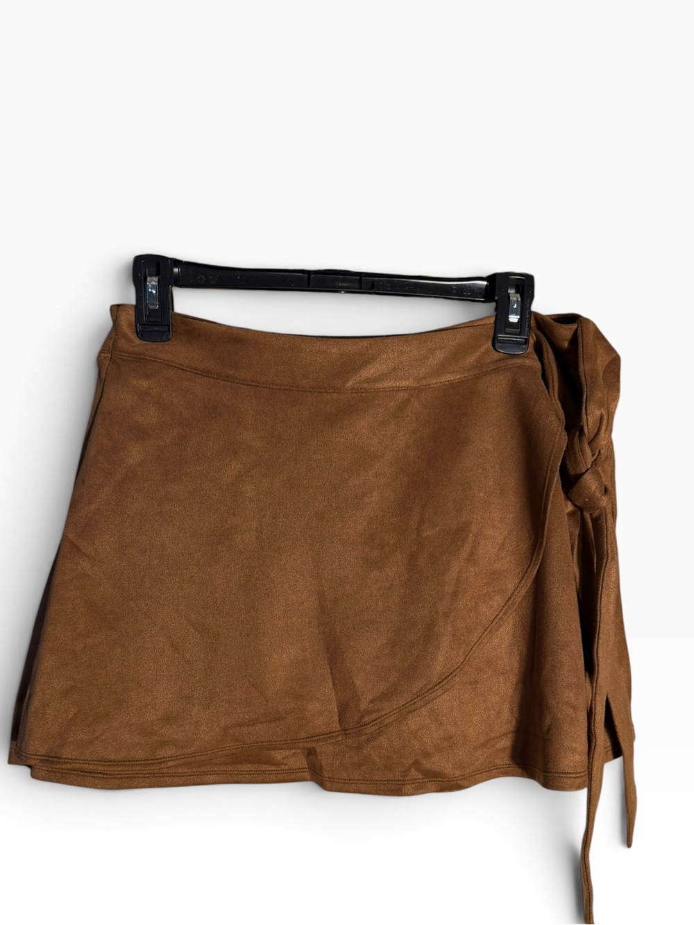 Halara Brown Faux Suede Wrap Skort Size Large Tie Waist Mini Skirt - Picture 2 of 6